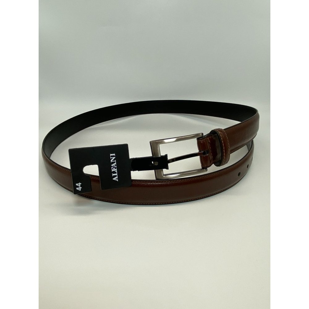 Alfani Belt Aluminum 2XL 44 Brown Faux Leather Silver Tone Buckle